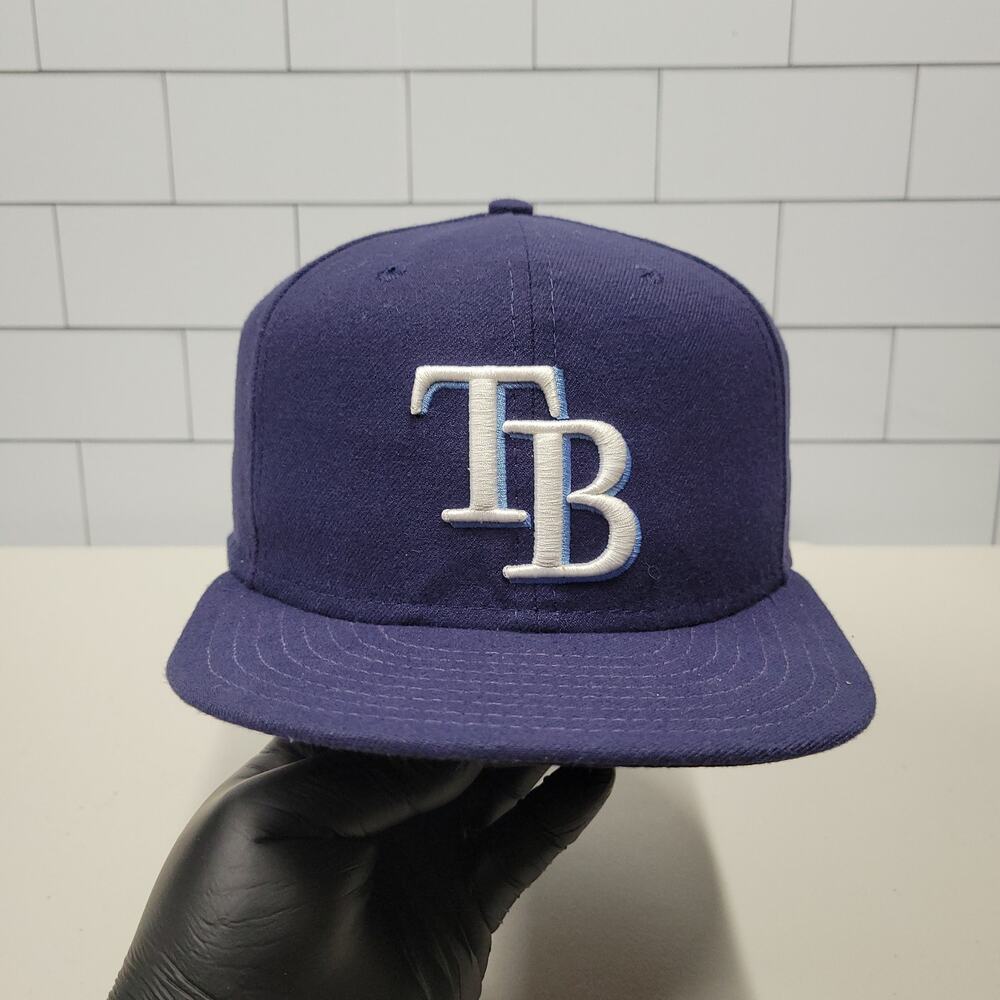 New Era Tampa Bay Rays TB 59FIFTY Fitted Hat Size 7 3/8 Navy Blue MLB Baseball